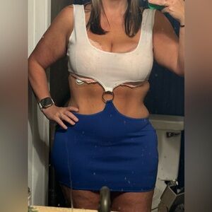 Pretty Woman Halloween Costume New Large White and Blue Ring Detail Crop Top